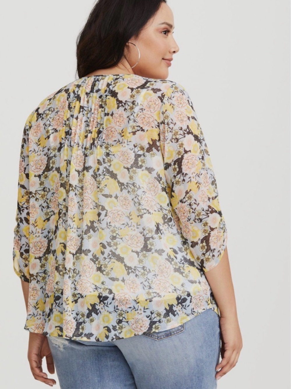 Torrid Floral Blouse - Yellow and Pink - Picture 2 of 4